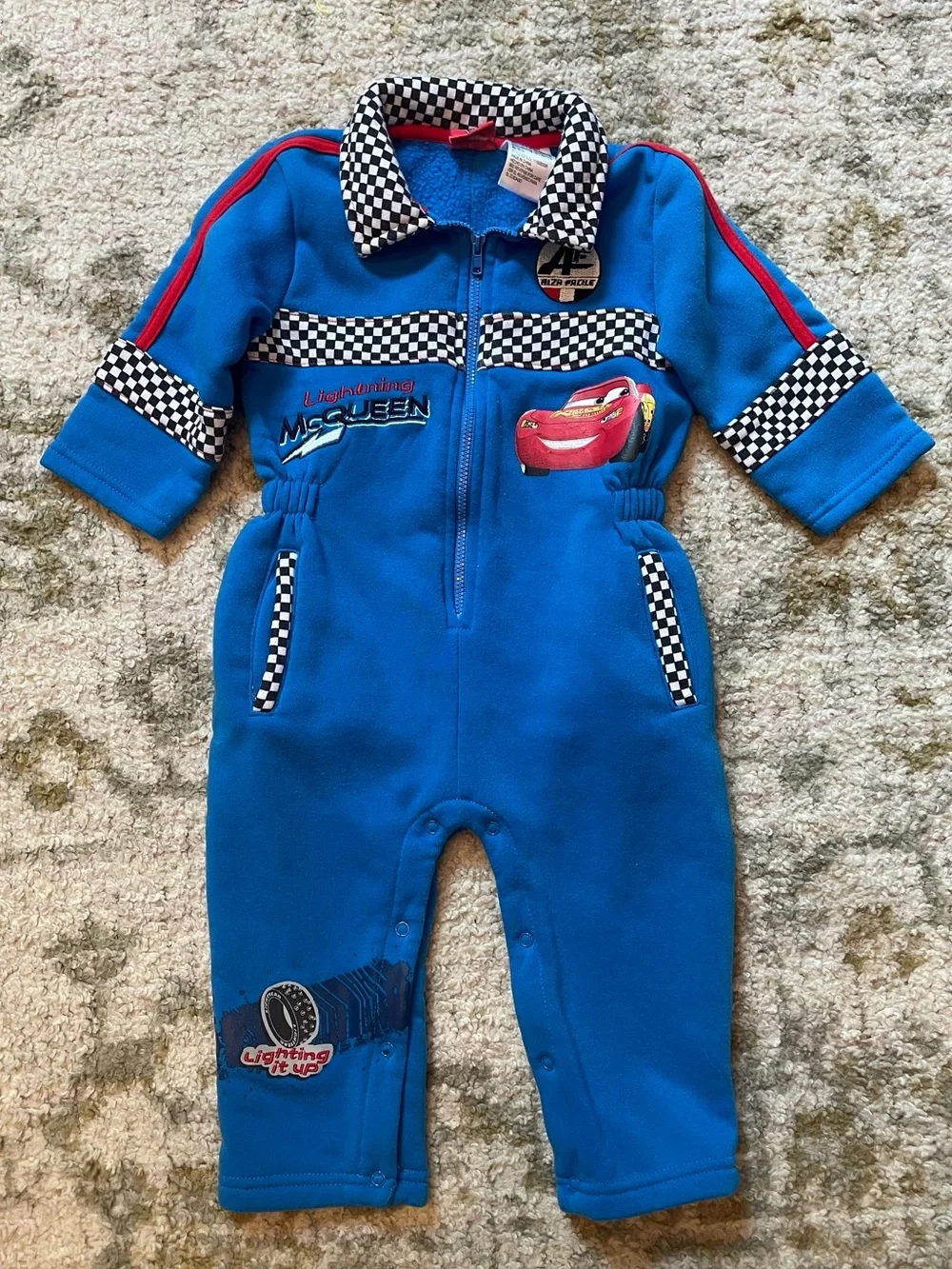 Disney Pixar Cars Lightning McQueen Blue Infant Fleece Jumpsuit